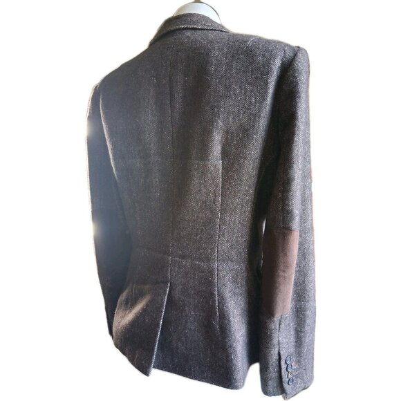 Banana Republic Travel Safari Blazer Herringbone Elbow Patch Wool Linen Brown 8 - Picture 3 of 4